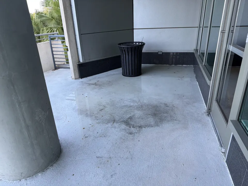 Building entrance walkway after pressure cleaning